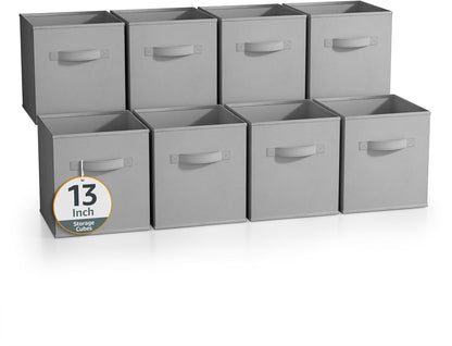 Fabric Storage Cubes, 8 Pack, with Handles (13 Inch, Green)