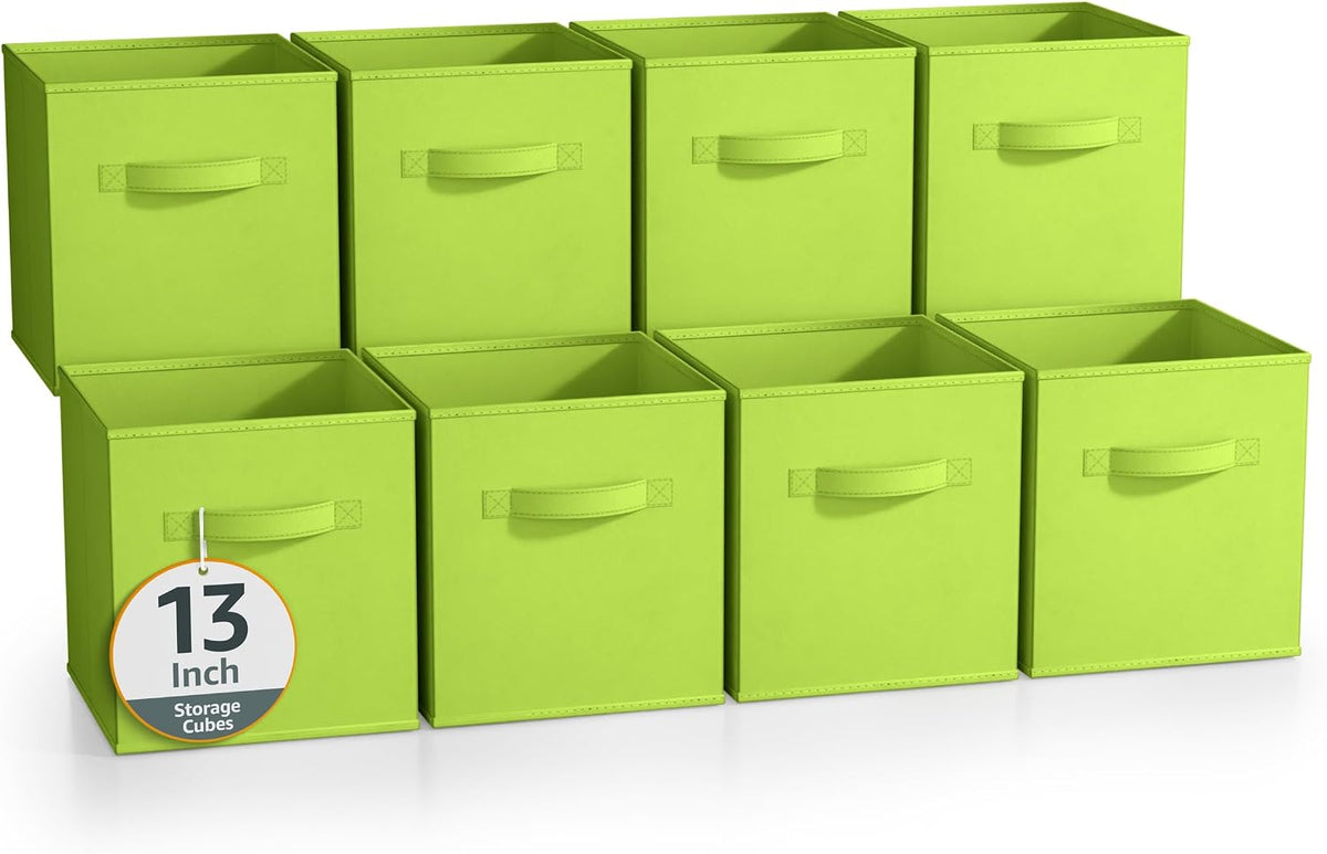 Fabric Storage Cubes, 8 Pack, with Handles (13 Inch, Green)