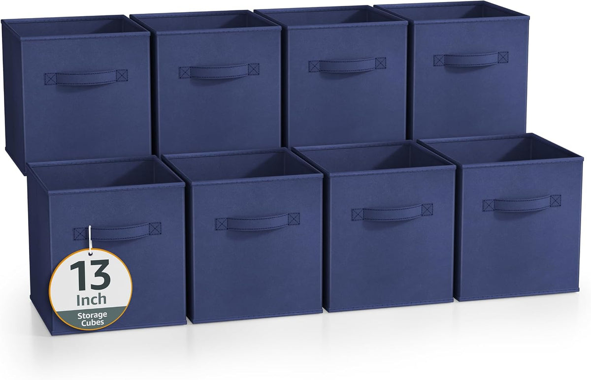 Fabric Storage Cubes, 8 Pack, with Handles (13 Inch, Green)