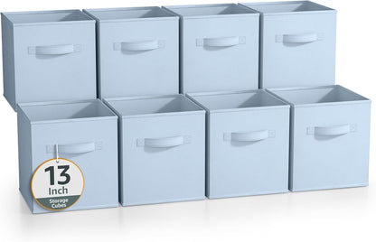 Fabric Storage Cubes, 8 Pack, with Handles (13 Inch, Green)