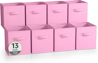 Fabric Storage Cubes, 8 Pack, with Handles (13 Inch, Green)