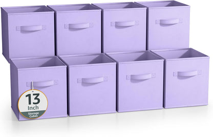 Fabric Storage Cubes, 8 Pack, with Handles (13 Inch, Green)