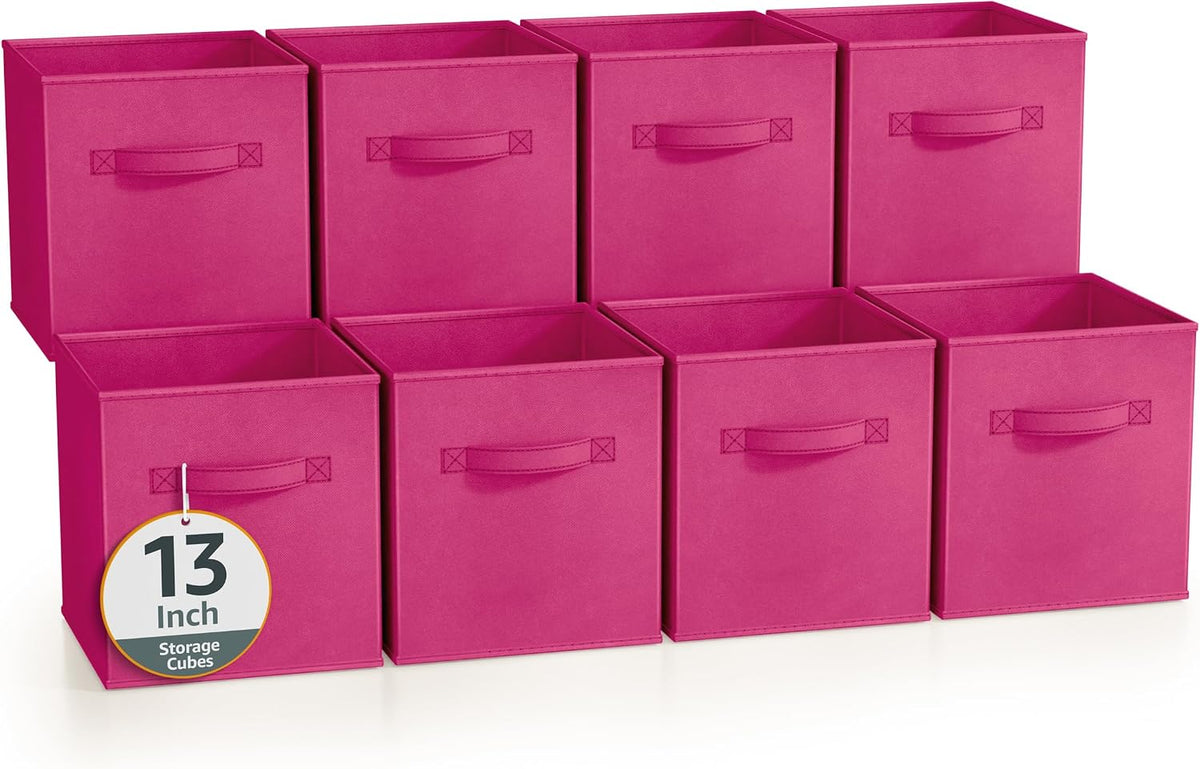 Fabric Storage Cubes, 8 Pack, with Handles (13 Inch, Green)
