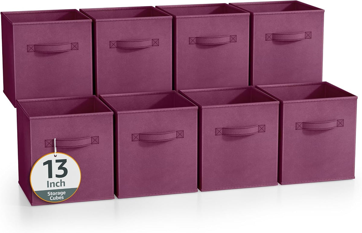 Fabric Storage Cubes, 8 Pack, with Handles (13 Inch, Green)