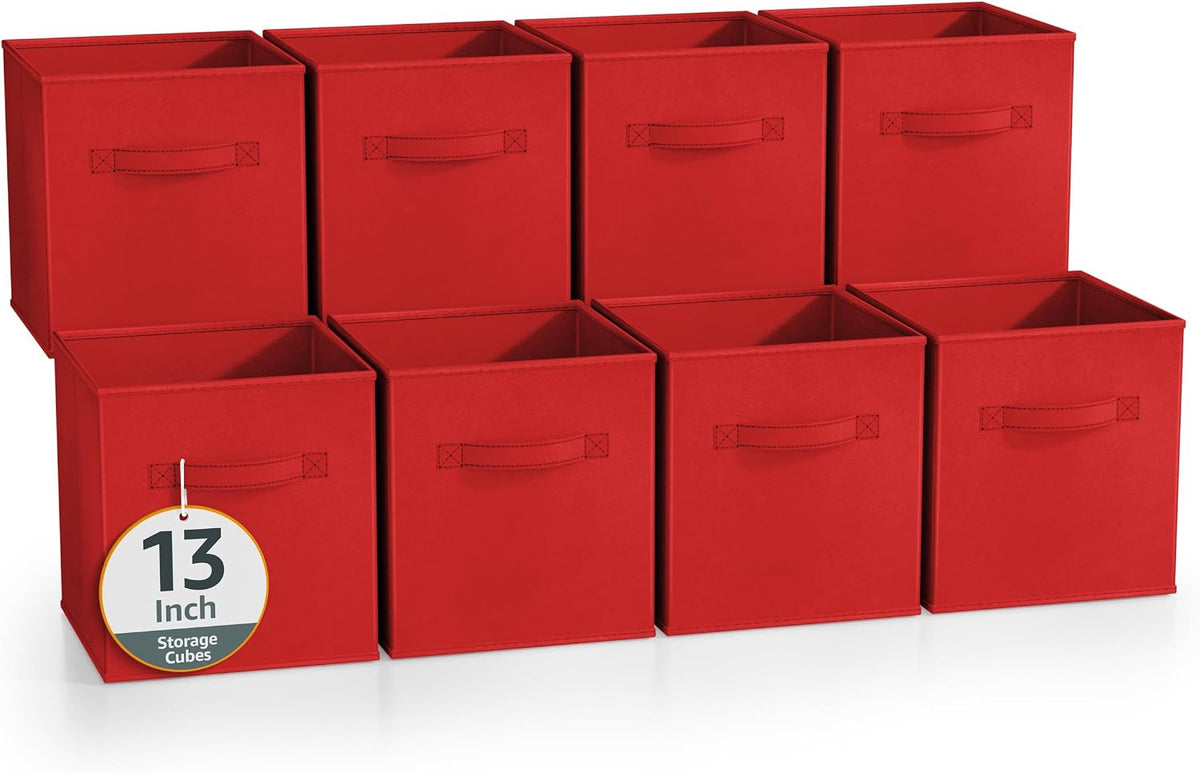 Fabric Storage Cubes, 8 Pack, with Handles (13 Inch, Green)