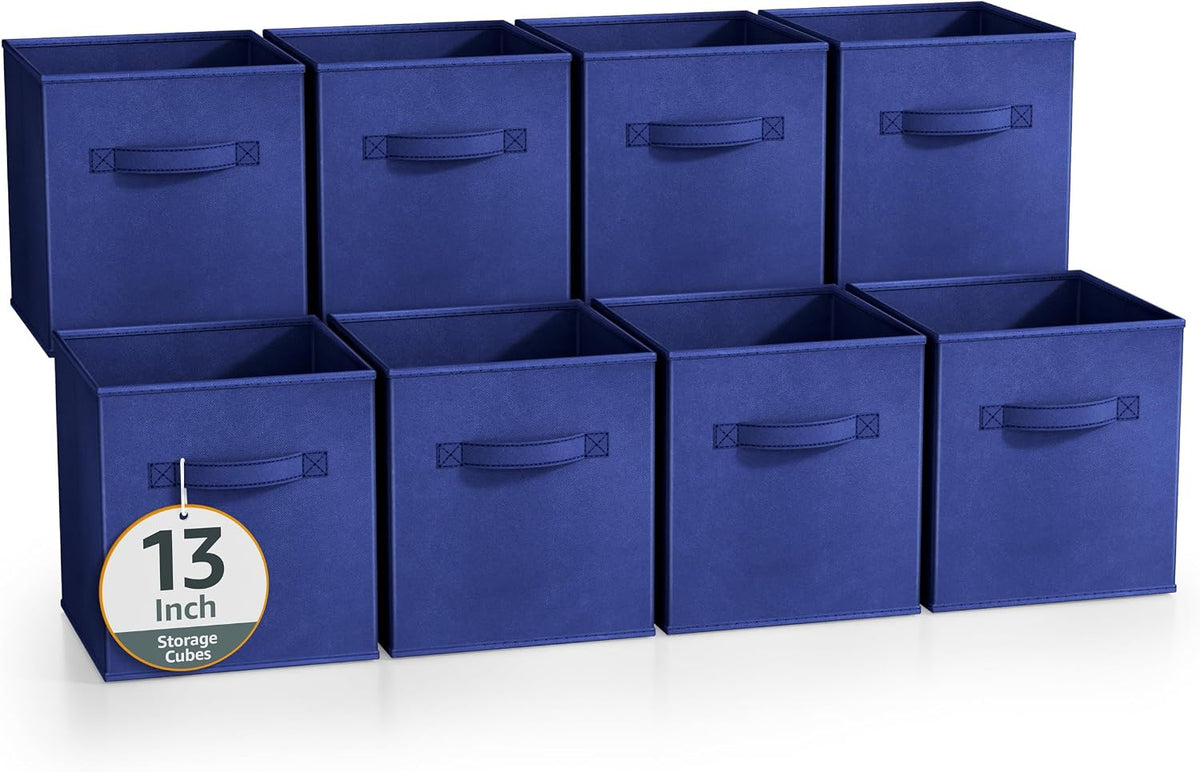 Fabric Storage Cubes, 8 Pack, with Handles (13 Inch, Green)