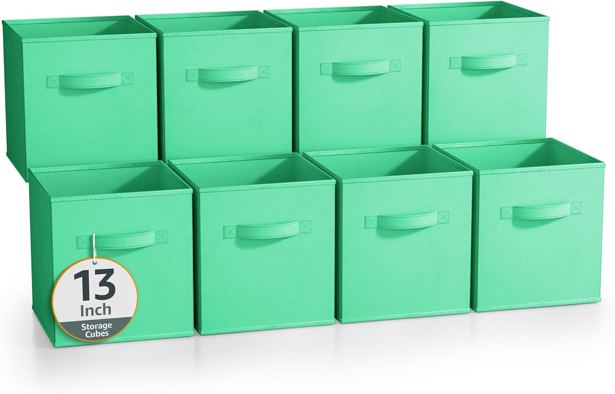 Fabric Storage Cubes, 8 Pack, with Handles (13 Inch, Green)