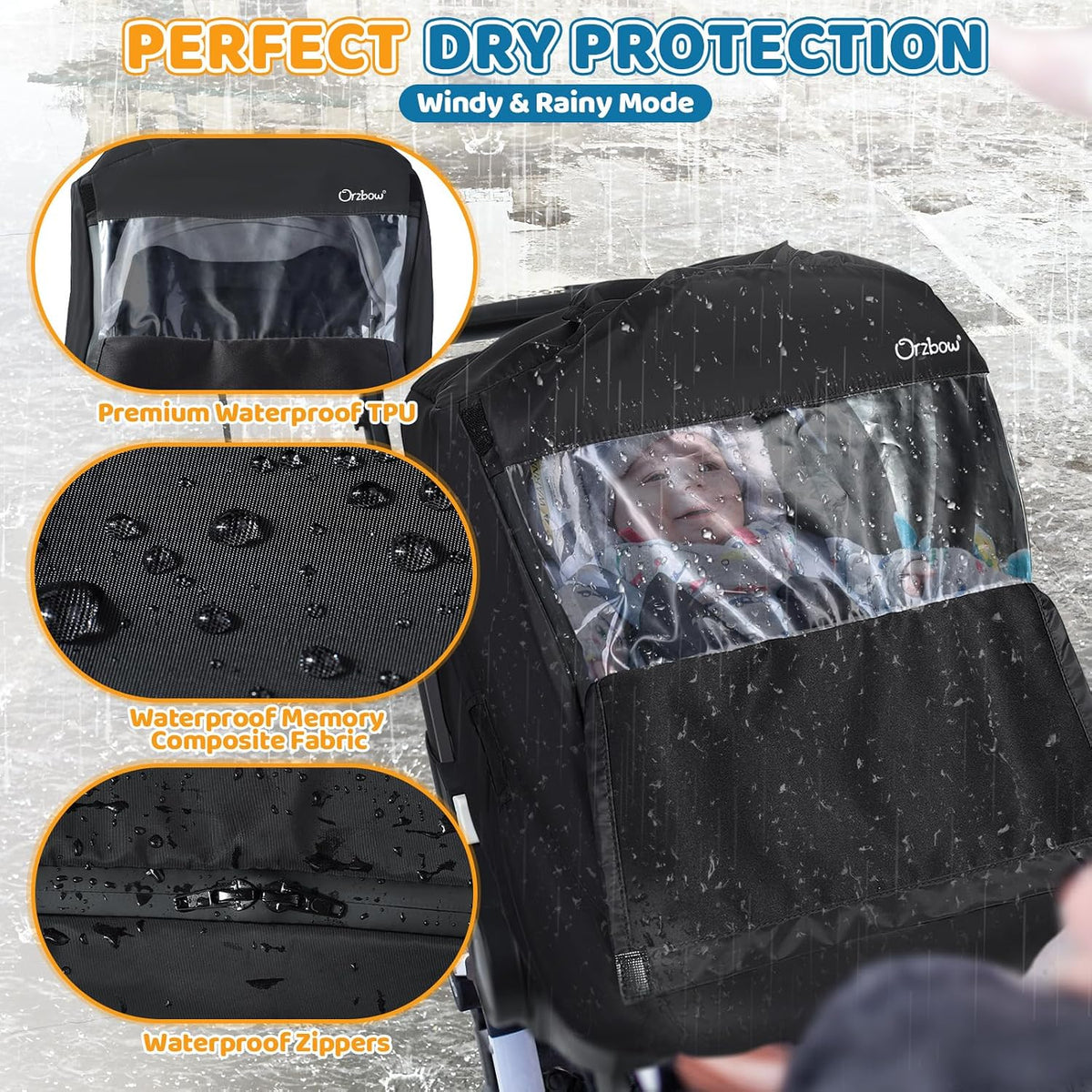 Car Seat Rain Cover, Universal Baby Travel Weather Shield, Gray