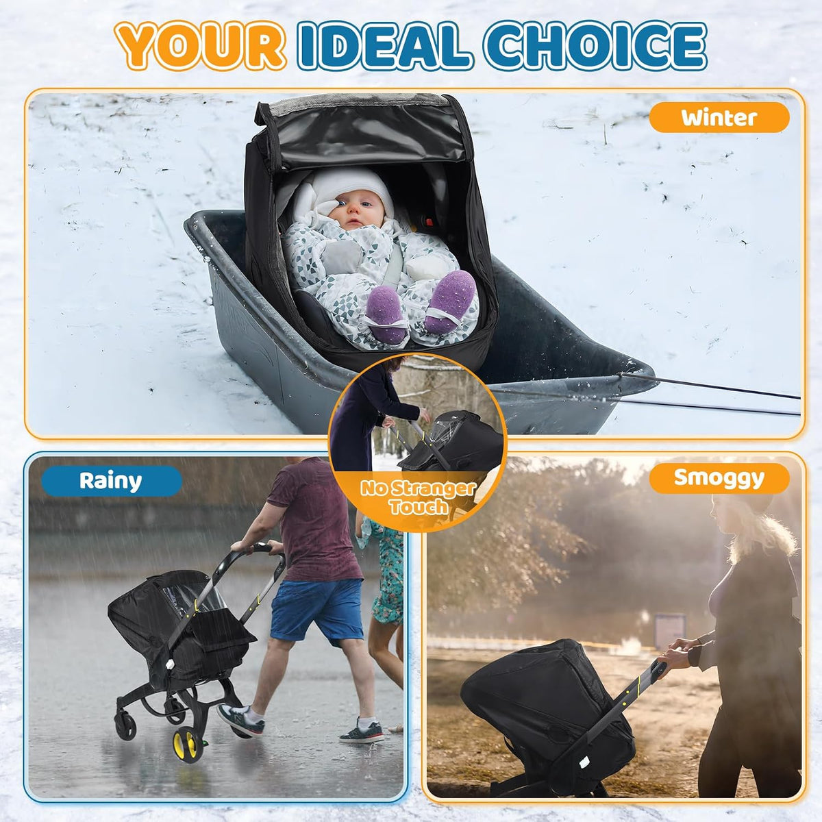 Car Seat Rain Cover, Universal Baby Travel Weather Shield, Gray