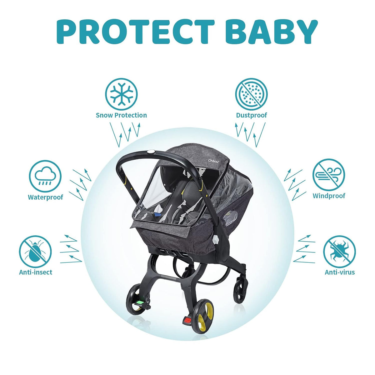 Car Seat Rain Cover, Universal Baby Travel Weather Shield, Gray