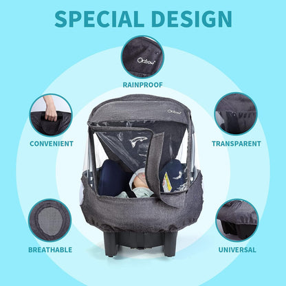 Car Seat Rain Cover, Universal Baby Travel Weather Shield, Gray