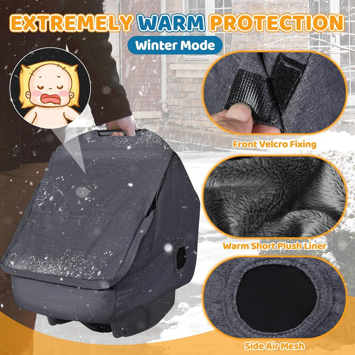 Car Seat Rain Cover, Universal Baby Travel Weather Shield, Gray