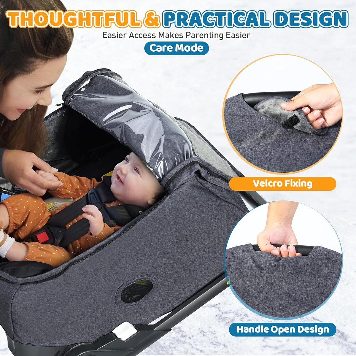 Car Seat Rain Cover, Universal Baby Travel Weather Shield, Gray
