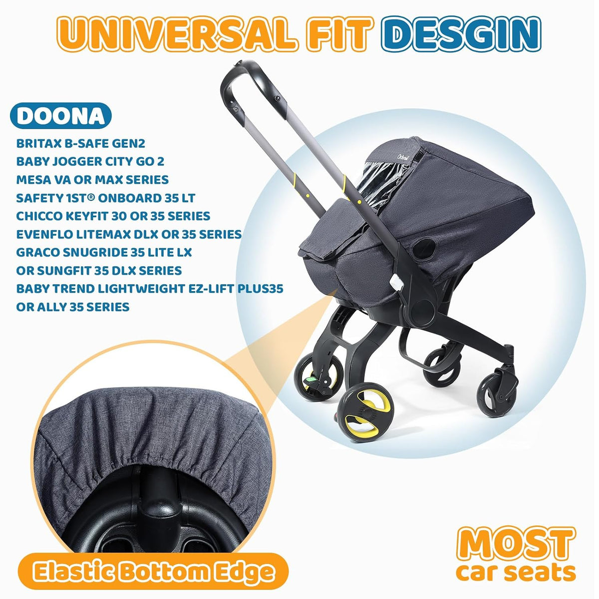 Car Seat Rain Cover, Universal Baby Travel Weather Shield, Gray
