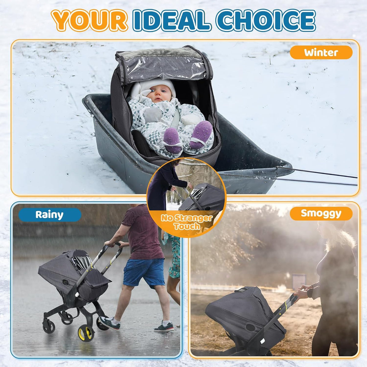 Car Seat Rain Cover, Universal Baby Travel Weather Shield, Gray