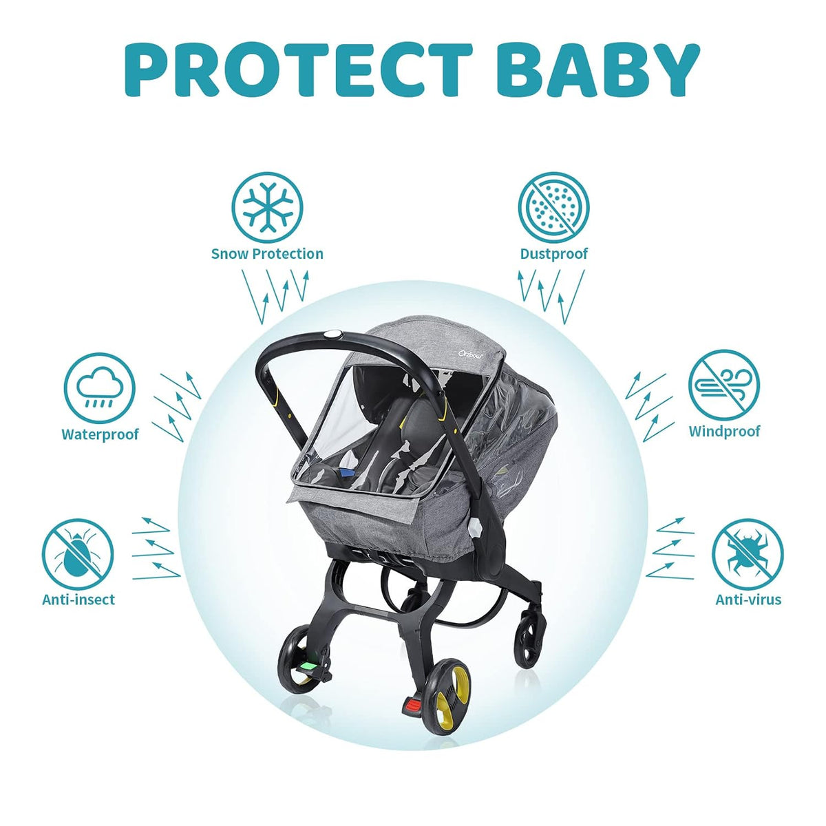 Car Seat Rain Cover, Universal Baby Travel Weather Shield, Gray