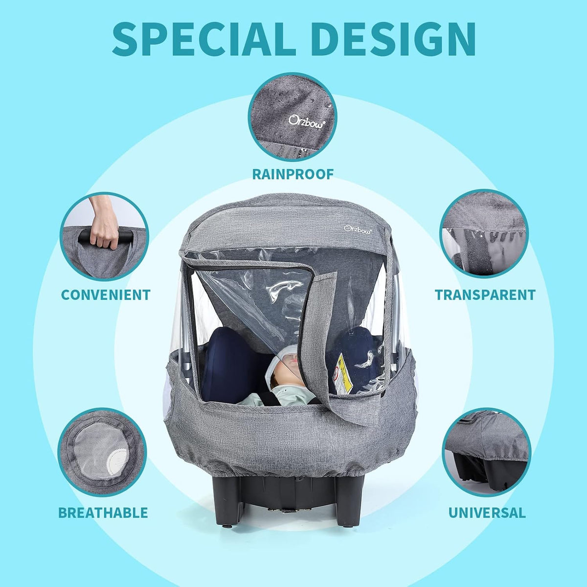 Car Seat Rain Cover, Universal Baby Travel Weather Shield, Gray