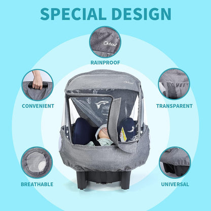 Car Seat Rain Cover, Universal Baby Travel Weather Shield, Gray