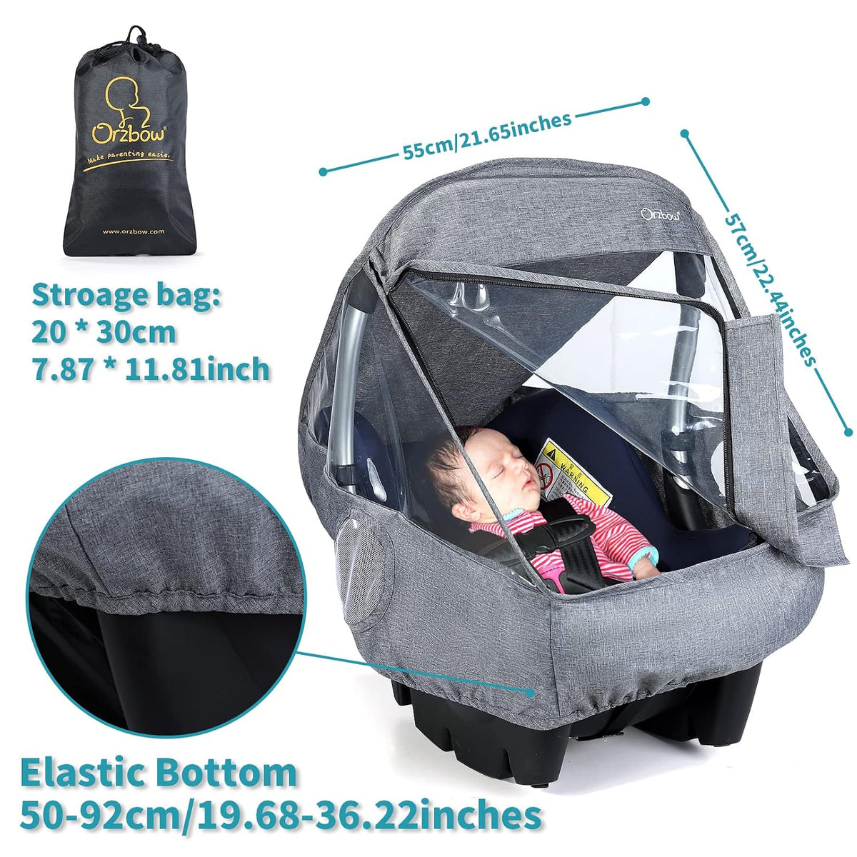 Car Seat Rain Cover, Universal Baby Travel Weather Shield, Gray