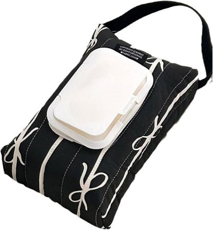 Sturdy Cotton Wet Wipe Storage Pack Quilted Bowknot Stripe Designs Soft Travel Tissue Holder for On The Way Moms