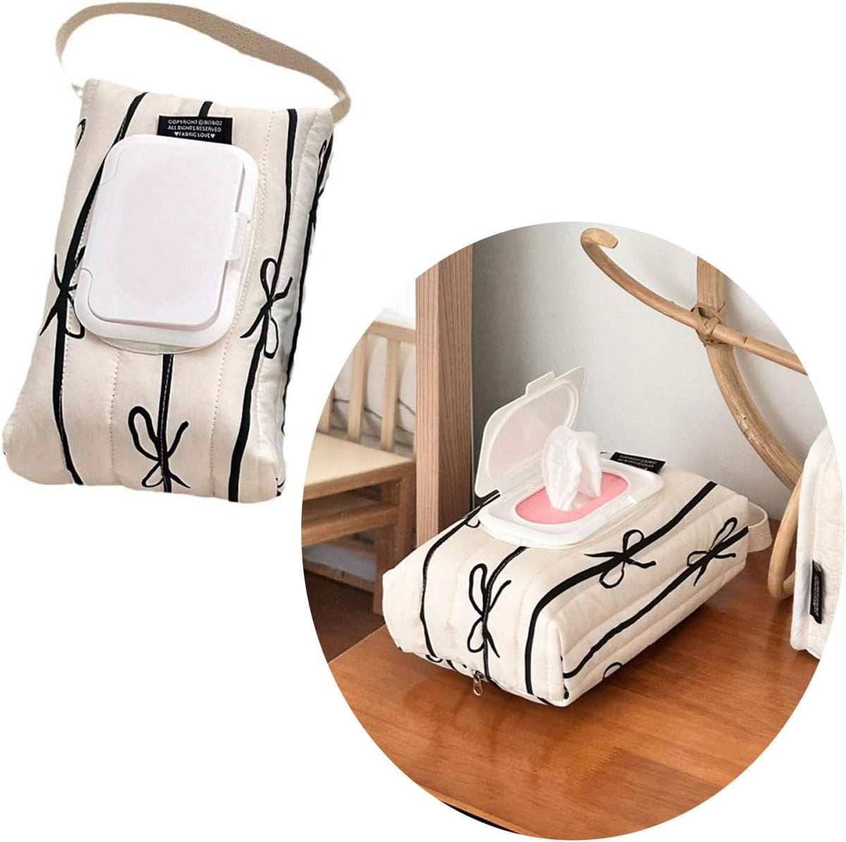 Sturdy Cotton Wet Wipe Storage Pack Quilted Bowknot Stripe Designs Soft Travel Tissue Holder for On The Way Moms