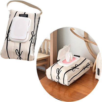 Sturdy Cotton Wet Wipe Storage Pack Quilted Bowknot Stripe Designs Soft Travel Tissue Holder for On The Way Moms