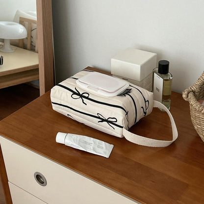 Sturdy Cotton Wet Wipe Storage Pack Quilted Bowknot Stripe Designs Soft Travel Tissue Holder for On The Way Moms