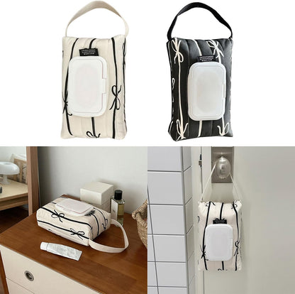 Sturdy Cotton Wet Wipe Storage Pack Quilted Bowknot Stripe Designs Soft Travel Tissue Holder for On The Way Moms