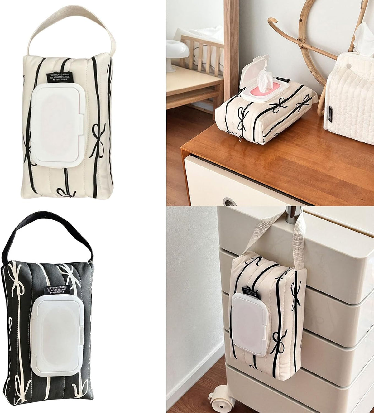 Sturdy Cotton Wet Wipe Storage Pack Quilted Bowknot Stripe Designs Soft Travel Tissue Holder for On The Way Moms