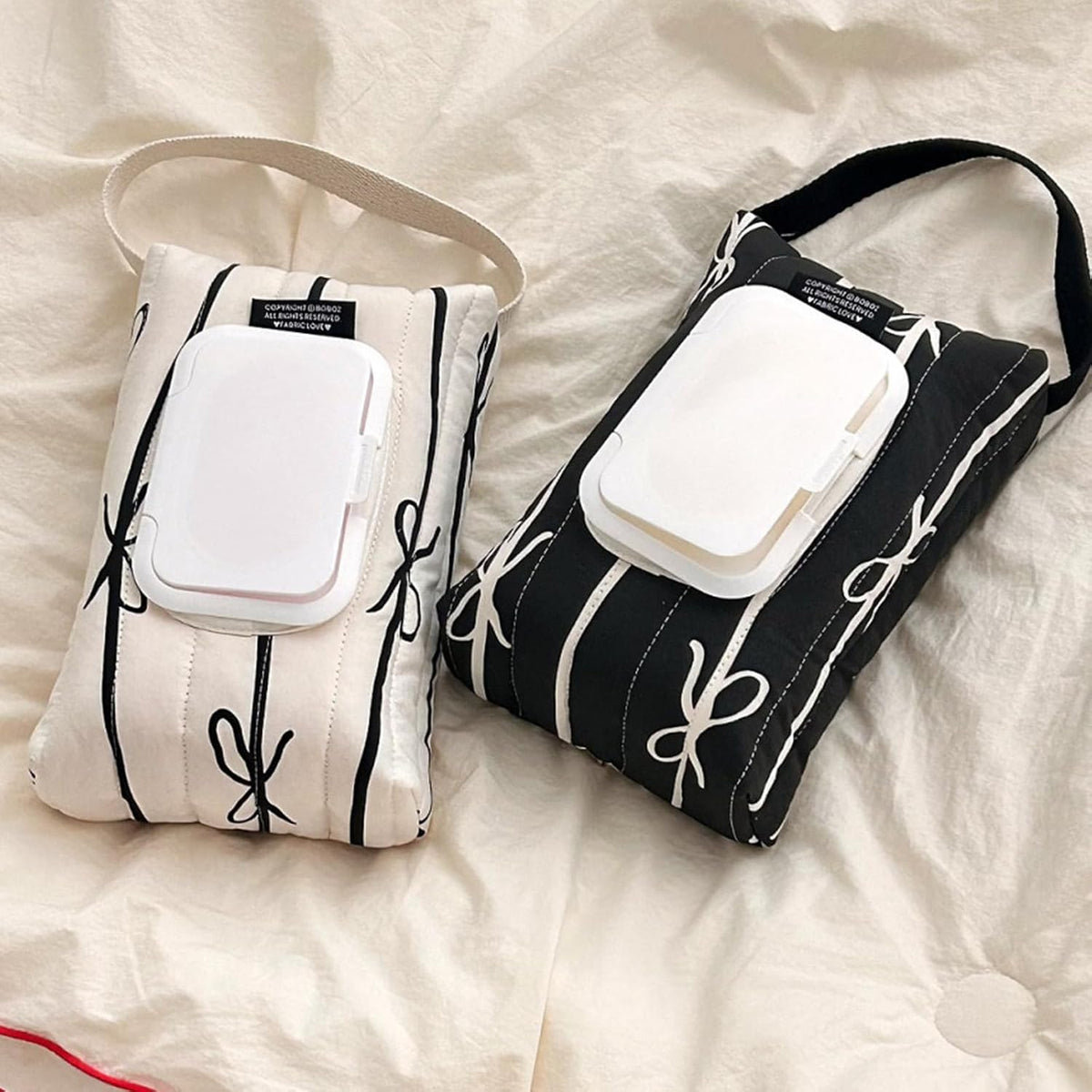 Sturdy Cotton Wet Wipe Storage Pack Quilted Bowknot Stripe Designs Soft Travel Tissue Holder for On The Way Moms