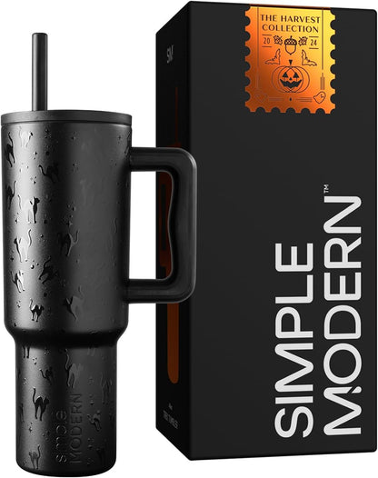 40oz Leak-Proof Ceramic Lined Tumbler with Handle | Ghosts | Trek Signature Insulated Water Bottle with Straw Lid | Cupholder Friendly Tumbler with Silicone Base | Cute Ghosts