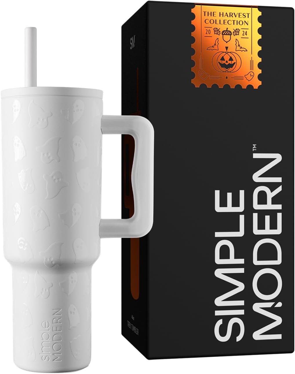 40oz Leak-Proof Ceramic Lined Tumbler with Handle | Ghosts | Trek Signature Insulated Water Bottle with Straw Lid | Cupholder Friendly Tumbler with Silicone Base | Cute Ghosts