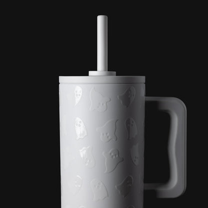 40oz Leak-Proof Ceramic Lined Tumbler with Handle | Ghosts | Trek Signature Insulated Water Bottle with Straw Lid | Cupholder Friendly Tumbler with Silicone Base | Cute Ghosts