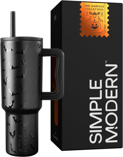 40oz Leak-Proof Ceramic Lined Tumbler with Handle | Ghosts | Trek Signature Insulated Water Bottle with Straw Lid | Cupholder Friendly Tumbler with Silicone Base | Cute Ghosts