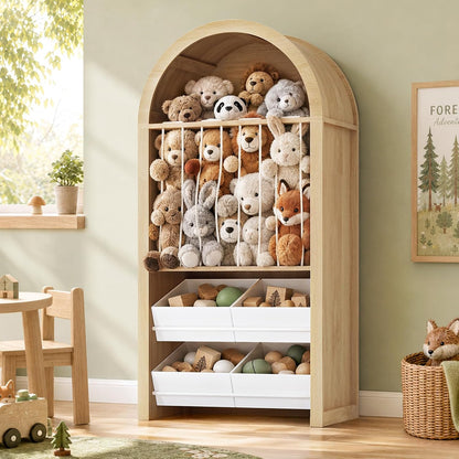 UPOSOJA 51.8" Tall Arched Toy Storage Cabinets, Oak Color