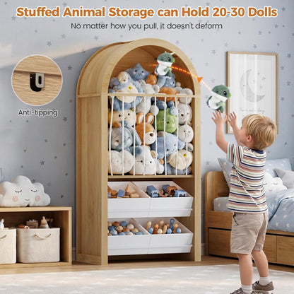 UPOSOJA 51.8" Tall Arched Toy Storage Cabinets, Oak Color