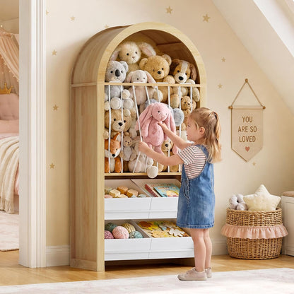 UPOSOJA 51.8" Tall Arched Toy Storage Cabinets, Oak Color