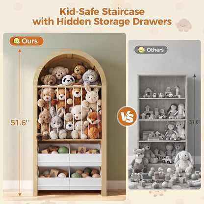 UPOSOJA 51.8" Tall Arched Toy Storage Cabinets, Oak Color