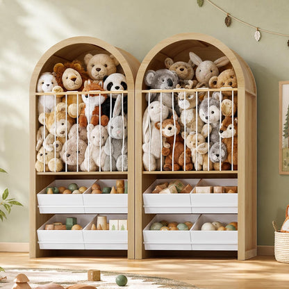 UPOSOJA 51.8" Tall Arched Toy Storage Cabinets, Oak Color