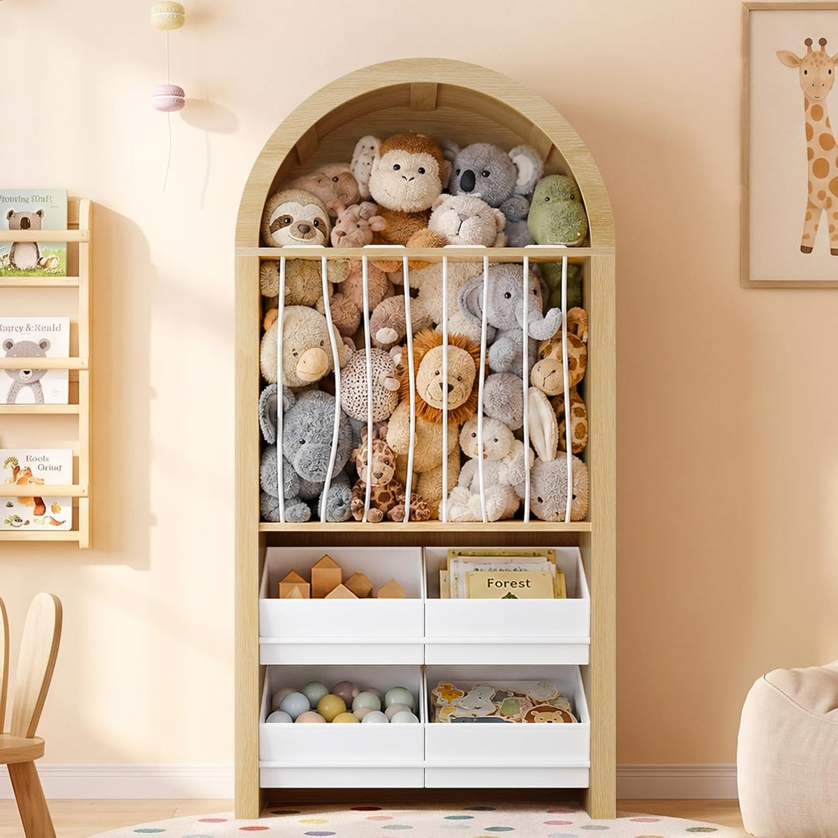 UPOSOJA 51.8" Tall Arched Toy Storage Cabinets, Oak Color