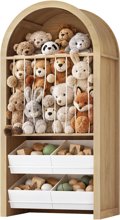 UPOSOJA 51.8" Tall Arched Toy Storage Cabinets, Oak Color