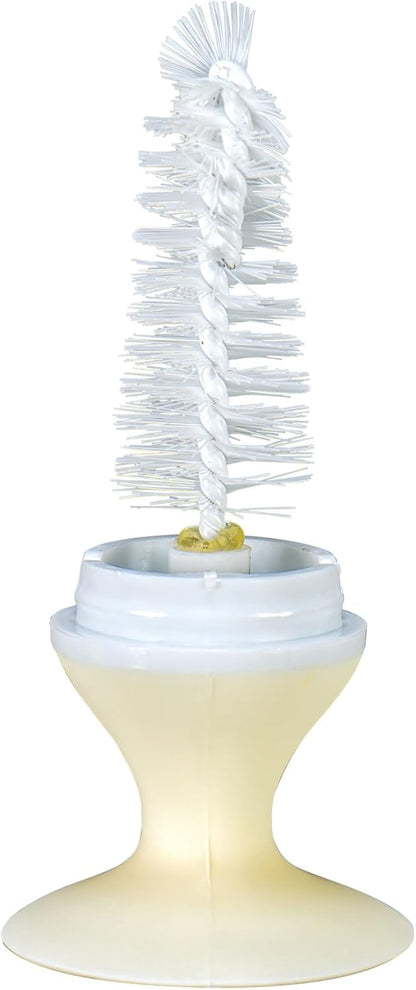 Nuby 2-in-1 Baby Bottle Brush with Stand - Soft Nylon Bristles - Dishwasher Safe - Bottle and Nipple Cleaning Tool - Aqua/White