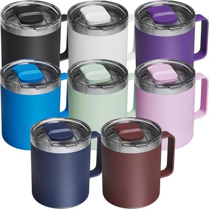 12oz Insulated Coffee Mug with Lid – Includes Two Lids, Stainless Steel Coffee Travel Mug with Handle, Double Wall Vacuum Insulated Camping Mug for Home, Office & Outdoor, Navy Blue - Colors B