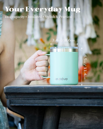 12oz Insulated Coffee Mug with Lid – Includes Two Lids, Stainless Steel Coffee Travel Mug with Handle, Double Wall Vacuum Insulated Camping Mug for Home, Office & Outdoor, Navy Blue - Colors B