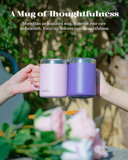 12oz Insulated Coffee Mug with Lid – Includes Two Lids, Stainless Steel Coffee Travel Mug with Handle, Double Wall Vacuum Insulated Camping Mug for Home, Office & Outdoor, Navy Blue - Colors B