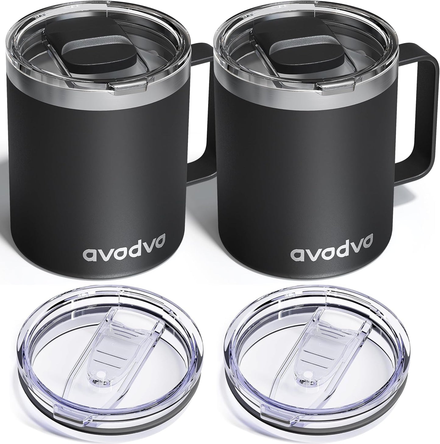 12oz Insulated Coffee Mug with Lid – Includes Two Lids, Stainless Steel Coffee Travel Mug with Handle, Double Wall Vacuum Insulated Camping Mug for Home, Office & Outdoor, Navy Blue - Colors B