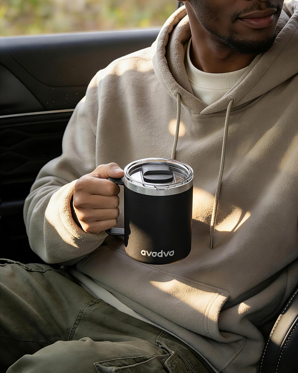 12oz Insulated Coffee Mug with Lid – Includes Two Lids, Stainless Steel Coffee Travel Mug with Handle, Double Wall Vacuum Insulated Camping Mug for Home, Office & Outdoor, Navy Blue - Colors B