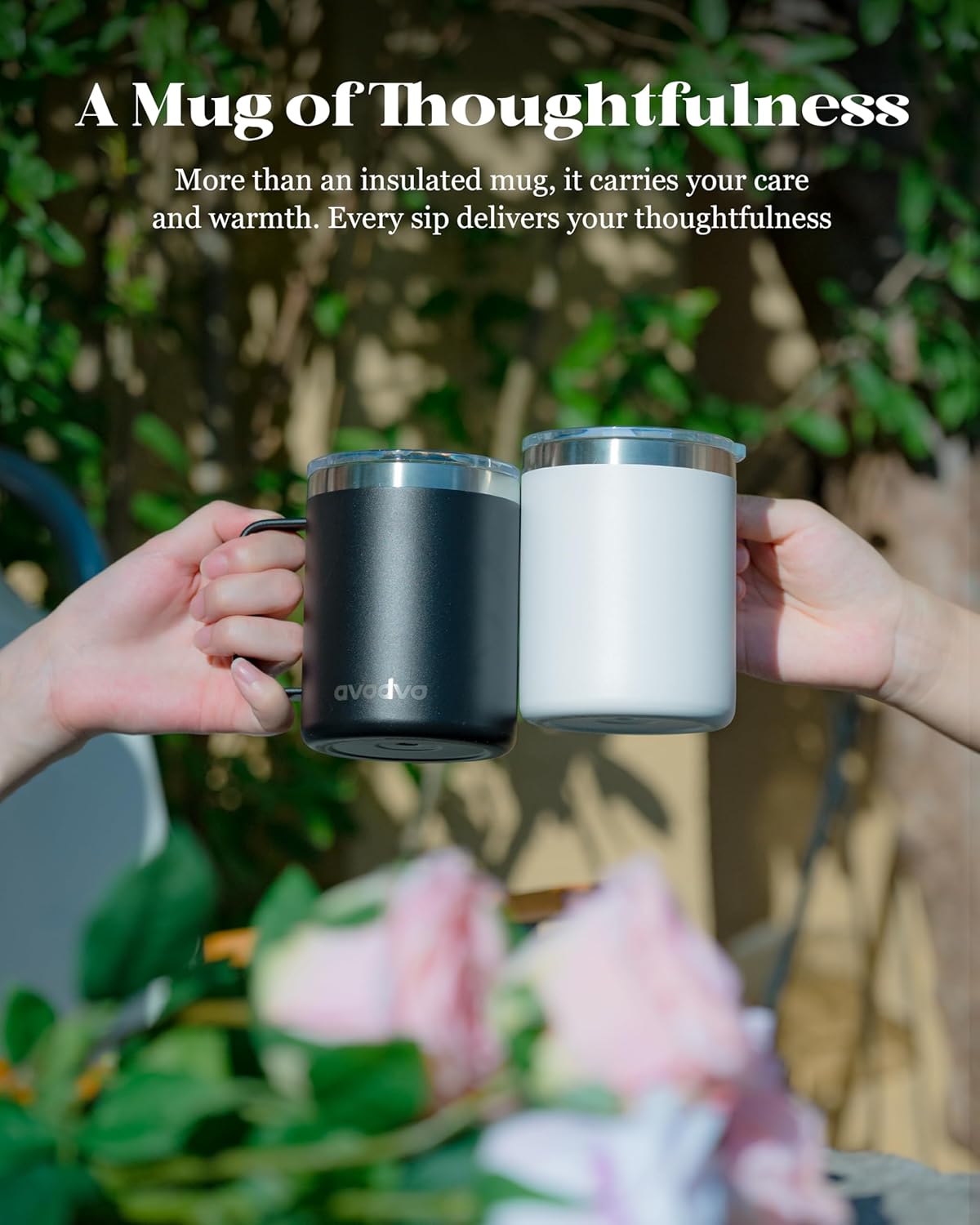 12oz Insulated Coffee Mug with Lid – Includes Two Lids, Stainless Steel Coffee Travel Mug with Handle, Double Wall Vacuum Insulated Camping Mug for Home, Office & Outdoor, Navy Blue - Colors B
