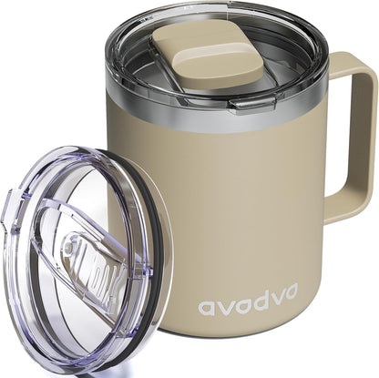 12oz Insulated Coffee Mug with Lid – Includes Two Lids, Stainless Steel Coffee Travel Mug with Handle, Double Wall Vacuum Insulated Camping Mug for Home, Office & Outdoor, Navy Blue - Colors B