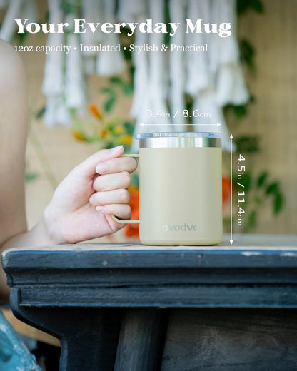 12oz Insulated Coffee Mug with Lid – Includes Two Lids, Stainless Steel Coffee Travel Mug with Handle, Double Wall Vacuum Insulated Camping Mug for Home, Office & Outdoor, Navy Blue - Colors B
